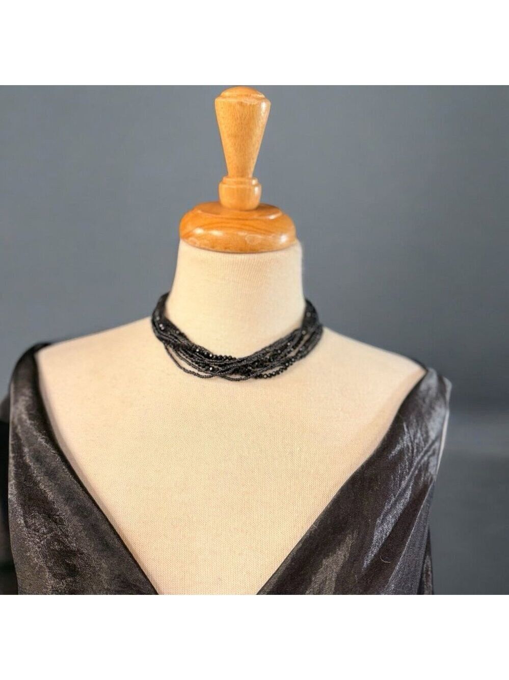 Black Glass Bead Multi Strand Necklace